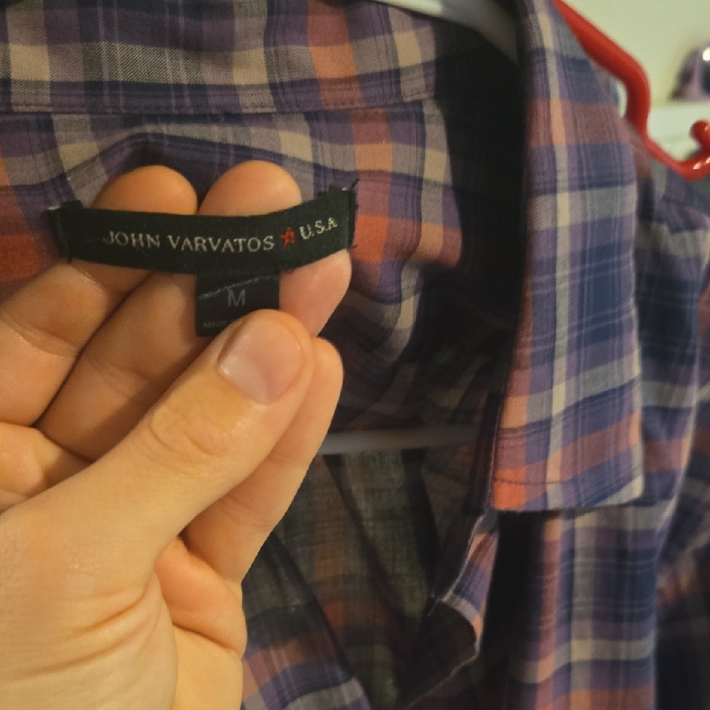John Varvatos Men's Med (15.5/ 33) Casual Plaid Shirt - Purple Grey and Pink